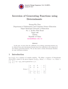 Inversion of Generating Functions using Determinants