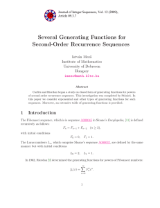 Several Generating Functions for Second-Order Recurrence Sequences Istv´an Mez˝o Institute of Mathematics