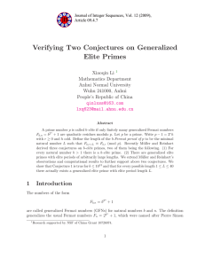 Verifying Two Conjectures on Generalized Elite Primes Xiaoqin Li Mathematics Department