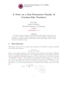 A Note on a One-Parameter Family of Catalan-Like Numbers Paul Barry