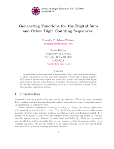 Generating Functions for the Digital Sum and Other Digit Counting Sequences