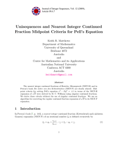 Unisequences and Nearest Integer Continued Fraction Midpoint Criteria for Pell’s Equation
