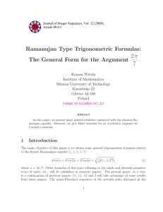 Ramanujan Type Trigonometric Formulas: π 2 The General Form for the Argument