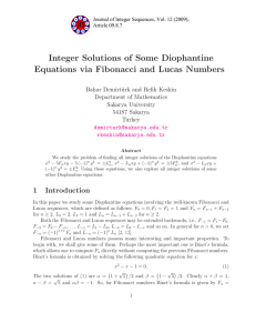 Integer Solutions of Some Diophantine Equations via Fibonacci and Lucas Numbers