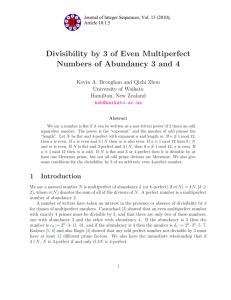 Divisibility by 3 of Even Multiperfect University of Waikato