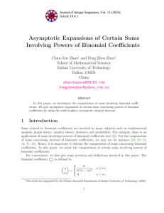 Asymptotic Expansions of Certain Sums Involving Powers of Binomial Coefficients o