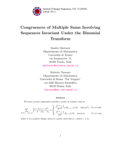 Congruences of Multiple Sums Involving Sequences Invariant Under the Binomial Transform