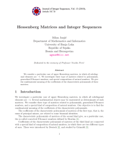 Hessenberg Matrices and Integer Sequences