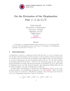 On the Extension of the Diophantine √ Pair {1, 3} in Z[ d]