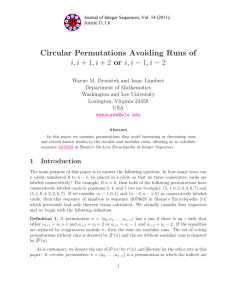 Circular Permutations Avoiding Runs of − 1, i − 2
