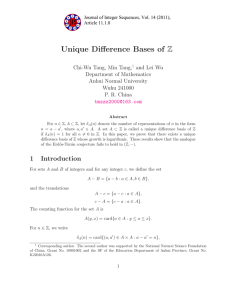 Unique Difference Bases of Z , and Lei Wu Department of Mathematics