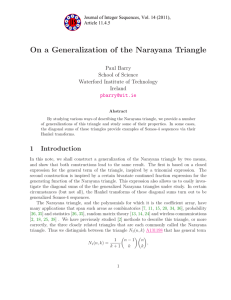 On a Generalization of the Narayana Triangle Paul Barry School of Science