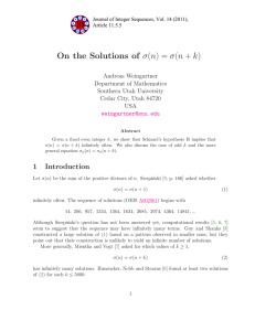 σ(n) = σ(n + k) On the Solutions of Andreas Weingartner