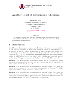 Another Proof of Nathanson’s Theorems Quan-Hui Yang School of Mathematical Sciences