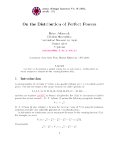 On the Distribution of Perfect Powers Rafael Jakimczuk Divisi´on Matem´atica
