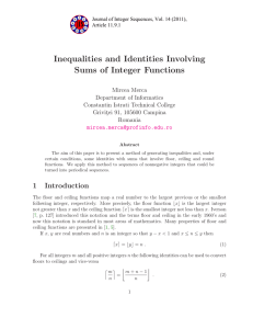 Inequalities and Identities Involving Sums of Integer Functions