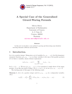 A Special Case of the Generalized Girard-Waring Formula Mircea Merca Department of Mathematics
