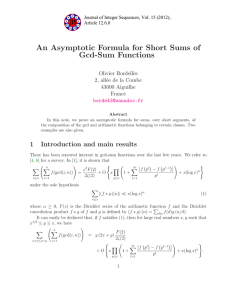 An Asymptotic Formula for Short Sums of Gcd-Sum Functions Olivier Bordell`es