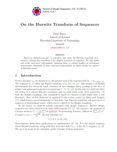 On the Hurwitz Transform of Sequences Paul Barry School of Science