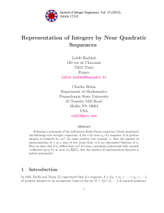 Representation of Integers by Near Quadratic Sequences