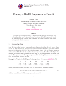 Conway’s RATS Sequences in Base 3 Johann Thiel Department of Mathematical Sciences