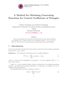 A Method for Obtaining Generating Functions for Central Coefficients of Triangles
