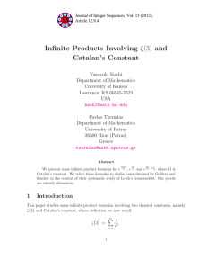 ζ(3) and Infinite Products Involving Catalan’s Constant