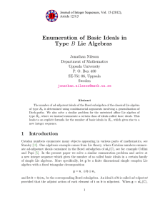 Enumeration of Basic Ideals in B Lie Algebras Type Jonathan Nilsson