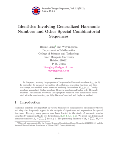 Identities Involving Generalized Harmonic Numbers and Other Special Combinatorial Sequences