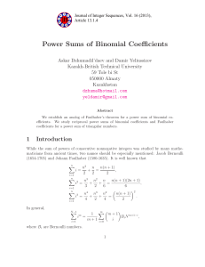 Power Sums of Binomial Coefficients