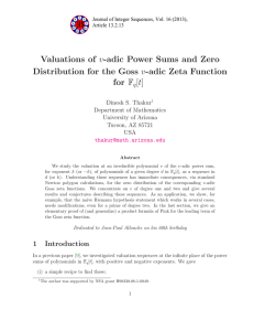 Valuations of v-adic Power Sums and Zero for F [t]