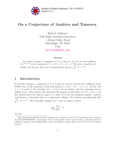 On a Conjecture of Andrica and Tomescu n Oak Ridge National Laboratory