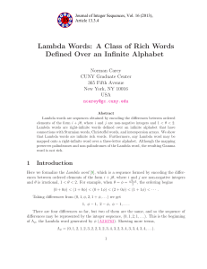 Lambda Words: A Class of Rich Words Norman Carey CUNY Graduate Center