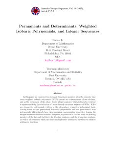 Permanents and Determinants, Weighted Isobaric Polynomials, and Integer Sequences