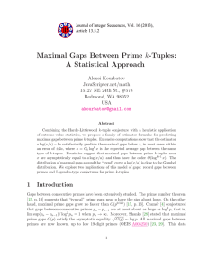 Maximal Gaps Between Prime k-Tuples: A Statistical Approach Alexei Kourbatov JavaScripter.net/math