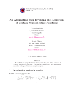 An Alternating Sum Involving the Reciprocal of Certain Multiplicative Functions