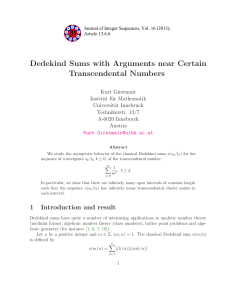 Dedekind Sums with Arguments near Certain Transcendental Numbers