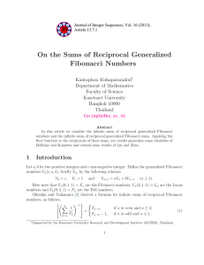 On the Sums of Reciprocal Generalized Fibonacci Numbers l Department of Mathematics