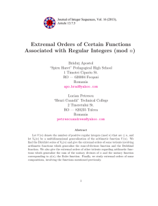 Extremal Orders of Certain Functions Associated with Regular Integers (mod n)