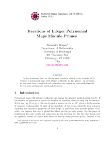 Iterations of Integer Polynomial Maps Modulo Primes v Department of Mathematics