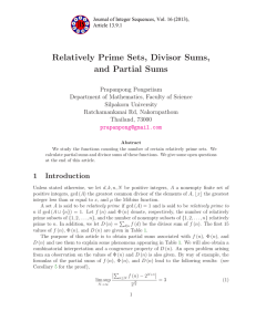 Relatively Prime Sets, Divisor Sums, and Partial Sums