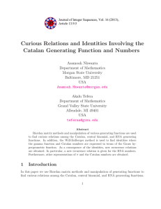 Curious Relations and Identities Involving the Catalan Generating Function and Numbers