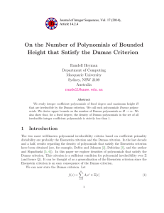 On the Number of Polynomials of Bounded Randell Heyman Department of Computing