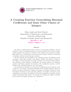 A Counting Function Generalizing Binomial Coefficients and Some Other Classes of Integers