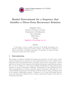 Hankel Determinant for a Sequence that Satisfies a Three-Term Recurrence Relation