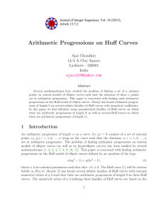 Arithmetic Progressions on Huff Curves Ajai Choudhry 13/4 A Clay Square