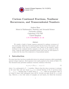 Curious Continued Fractions, Nonlinear Recurrences, and Transcendental Numbers