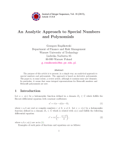 An Analytic Approach to Special Numbers and Polynomials