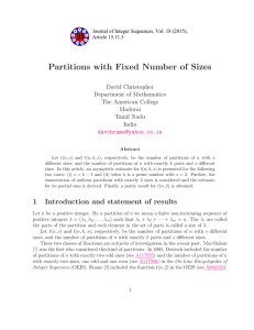 Partitions with Fixed Number of Sizes David Christopher Department of Mathematics