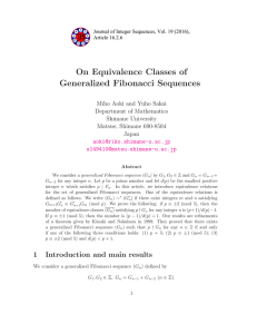 On Equivalence Classes of Generalized Fibonacci Sequences Miho Aoki and Yuho Sakai